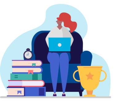 Illustration of a woman working on her laptop at home